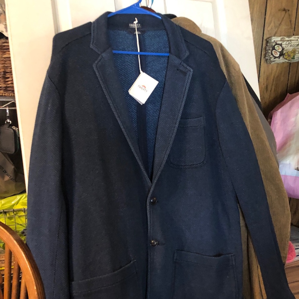 Faherty Navy Knit Blazer Shirt Jacket